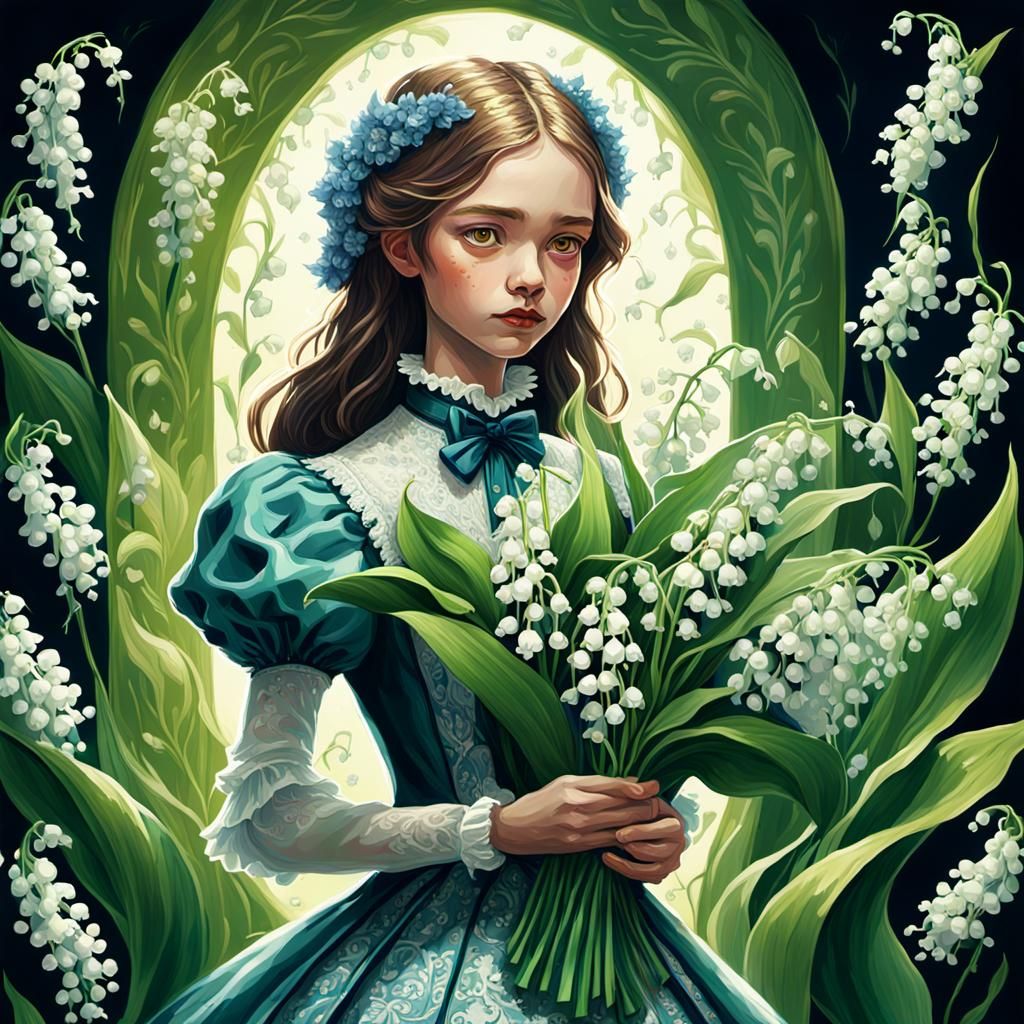 Victorian Girl with Lily Letter in Fauvist Style