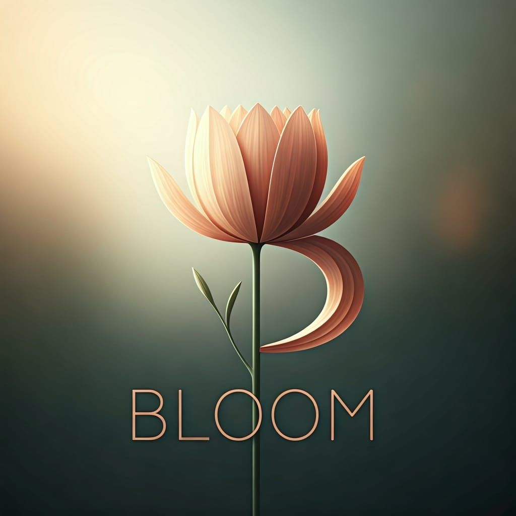 Letter B Flower Logo in Watercolor Style