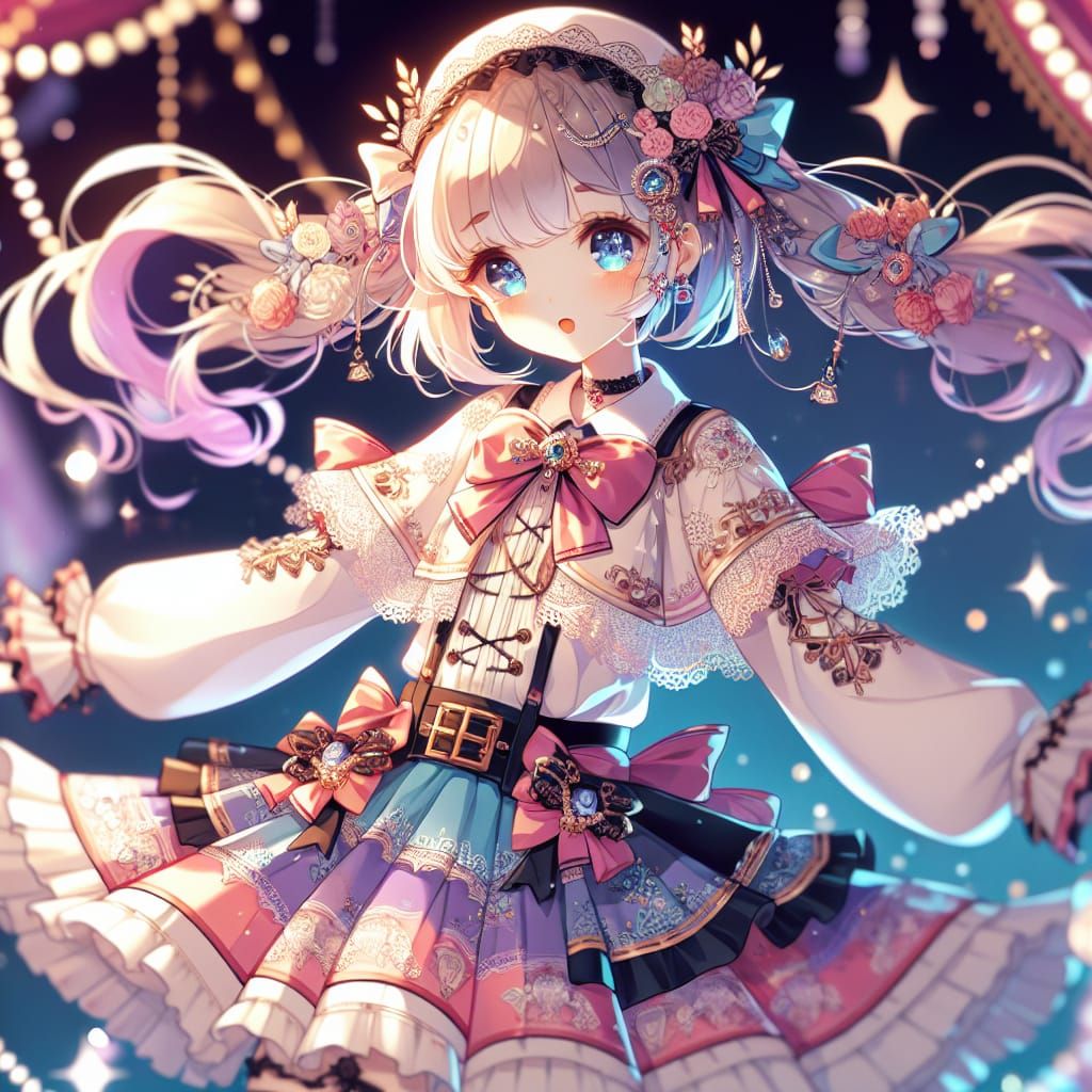 Anime Girl in Lolita Fashion: Cel-Shaded Illustration