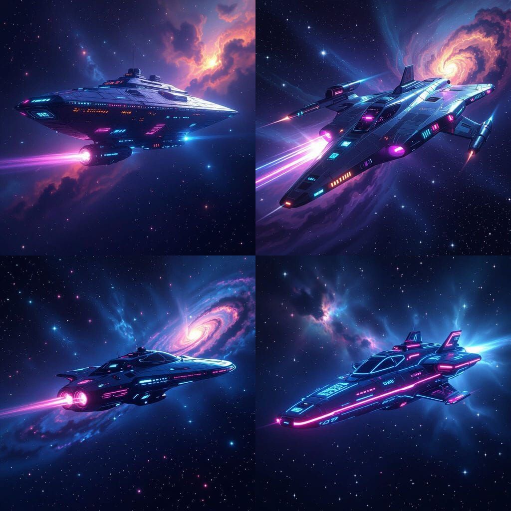 Neon Starship Navigates Dark Cosmic Expanse