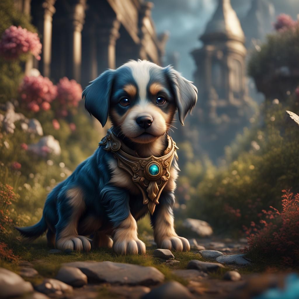 Detailed Puppy Matte Painting in Deep Color