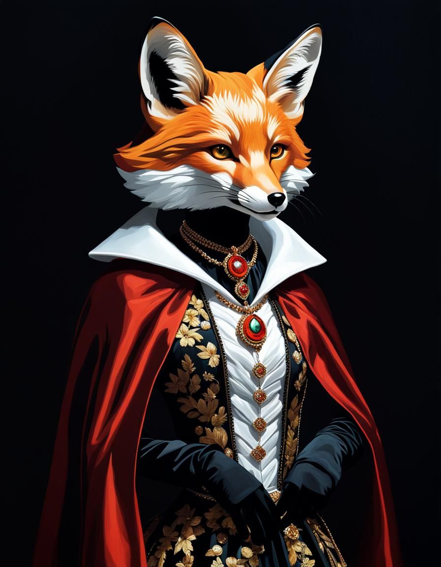 Anthropomorphic Fox Woman in Baroque Style