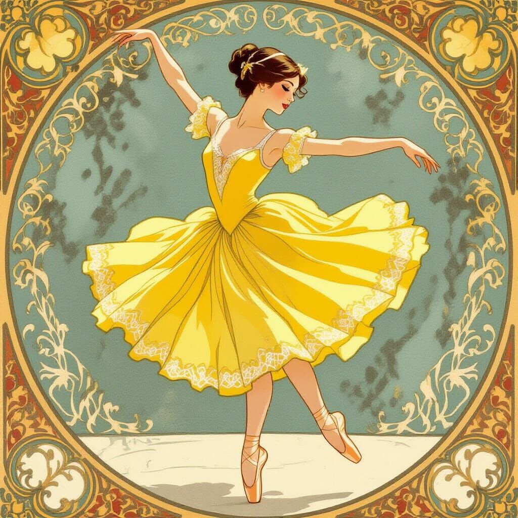 Ballet Dancer in Yellow Lace Dress: Impressionist Art