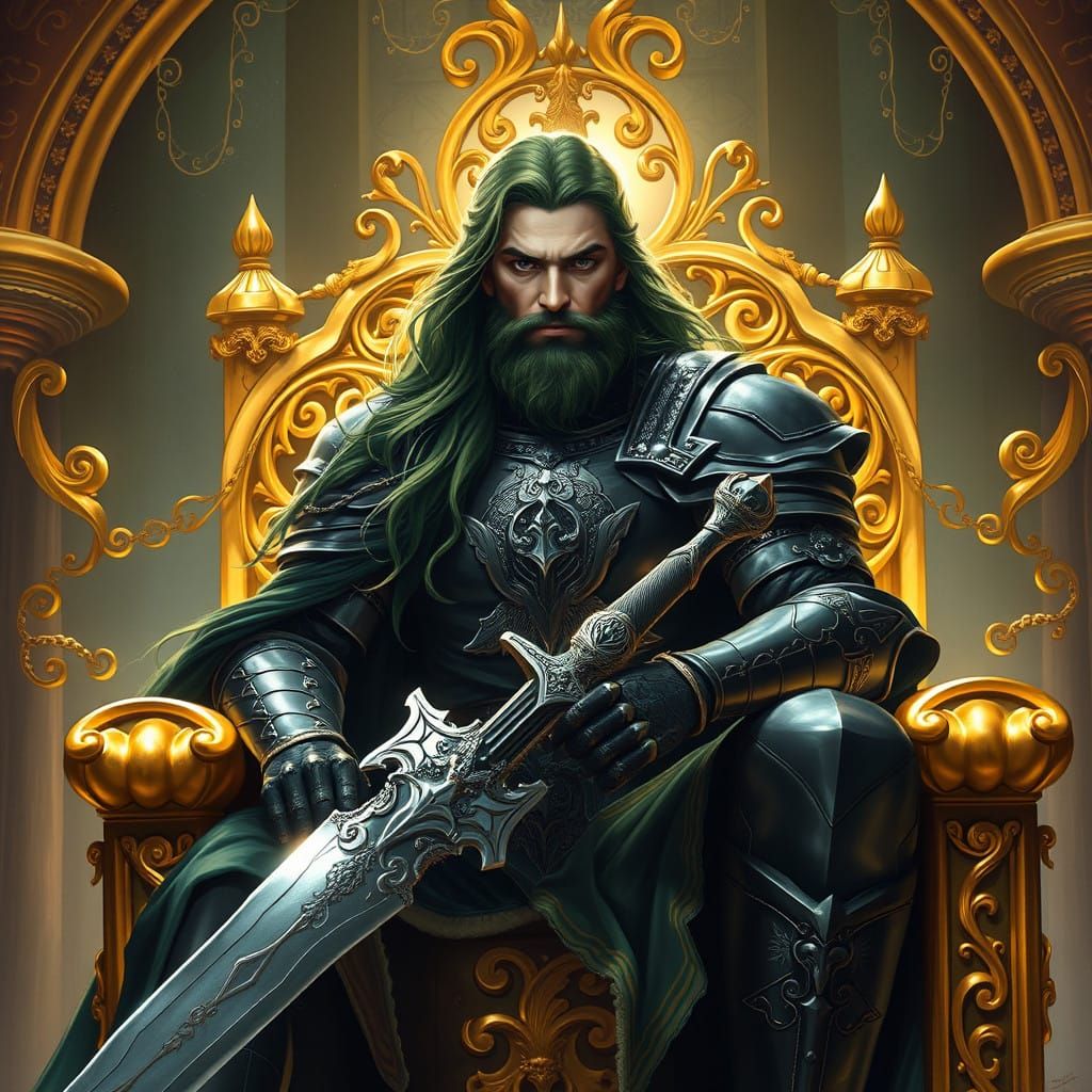 Majestic Knight on Golden Throne in Regal Splendor