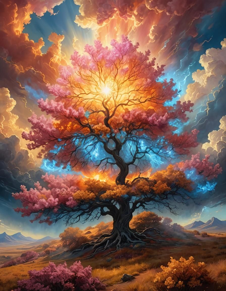 Surreal Burning Bush Radiates Light as Digital Art