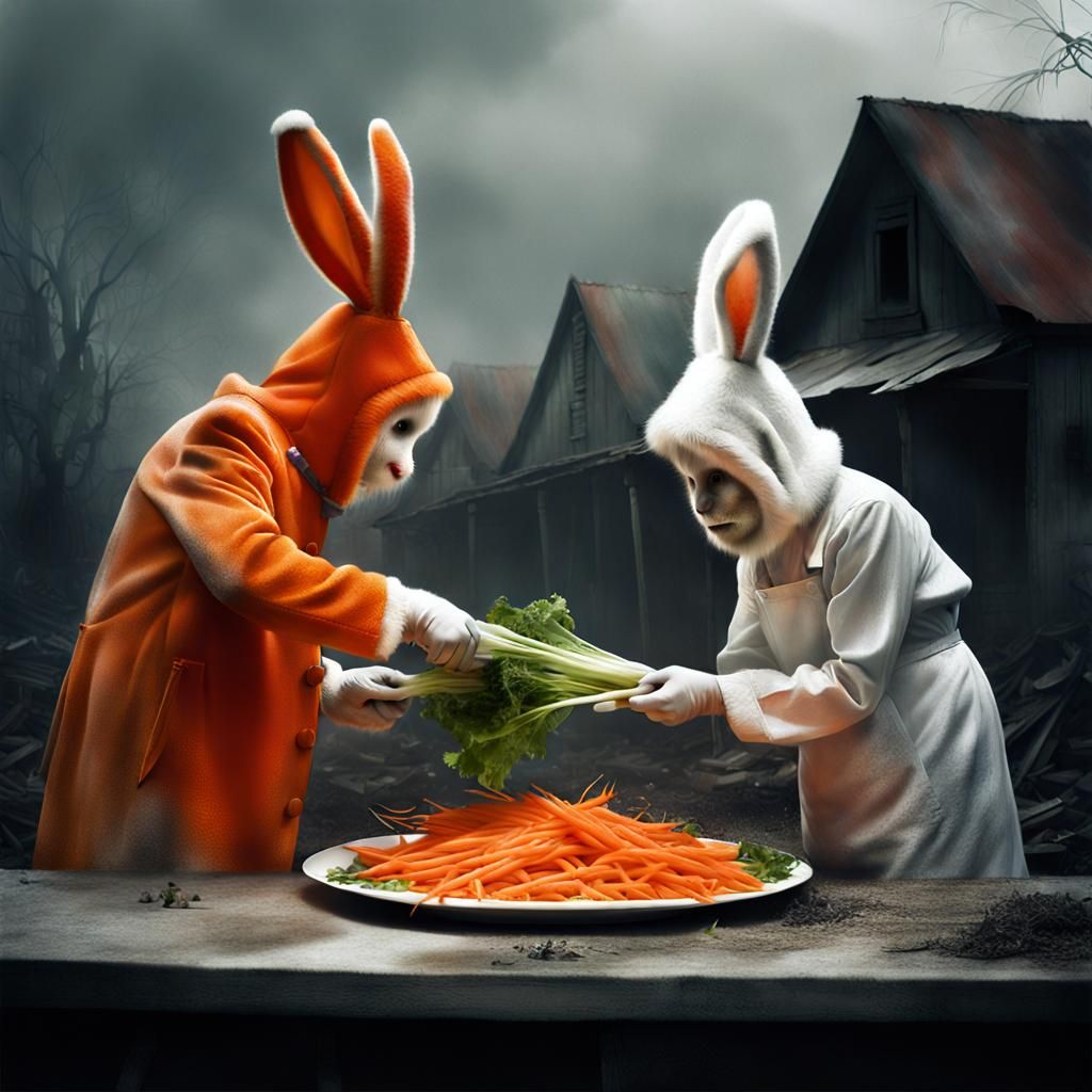 Rabbit Chefs Prepare Carrot Salad, Pixar Style