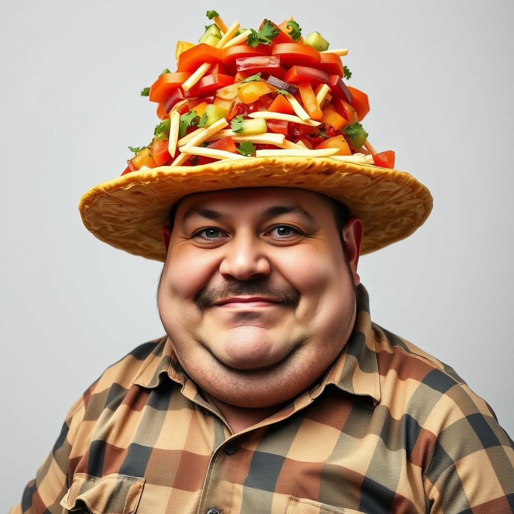 Man in Tostada Hat: A Whimsical Image