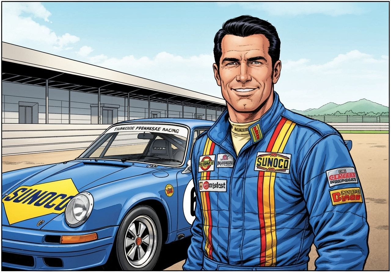 Retro Race Car Driver in 70s Comic Style