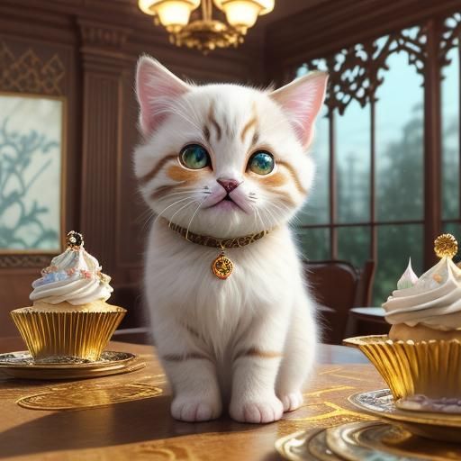 Chibi Kitten with Cupcake, Richly Detailed