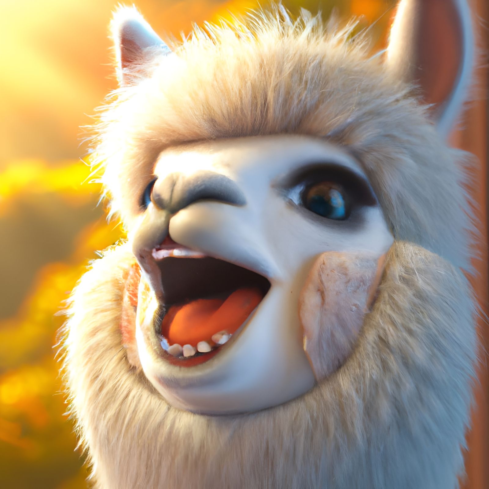 Laughing Alpaca Portrait in 3D Matte Painting Style