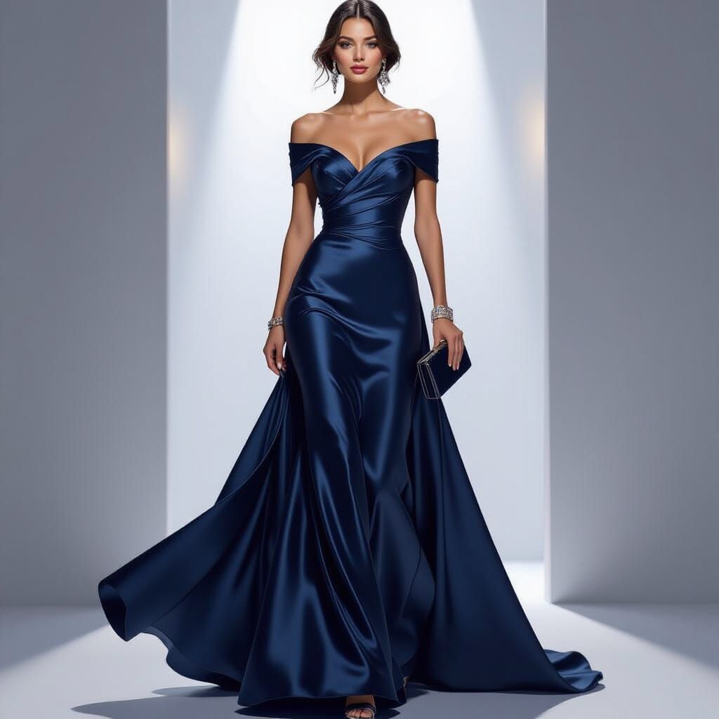 Elegant Woman in Flowing Gown, Fashion Illustration Style