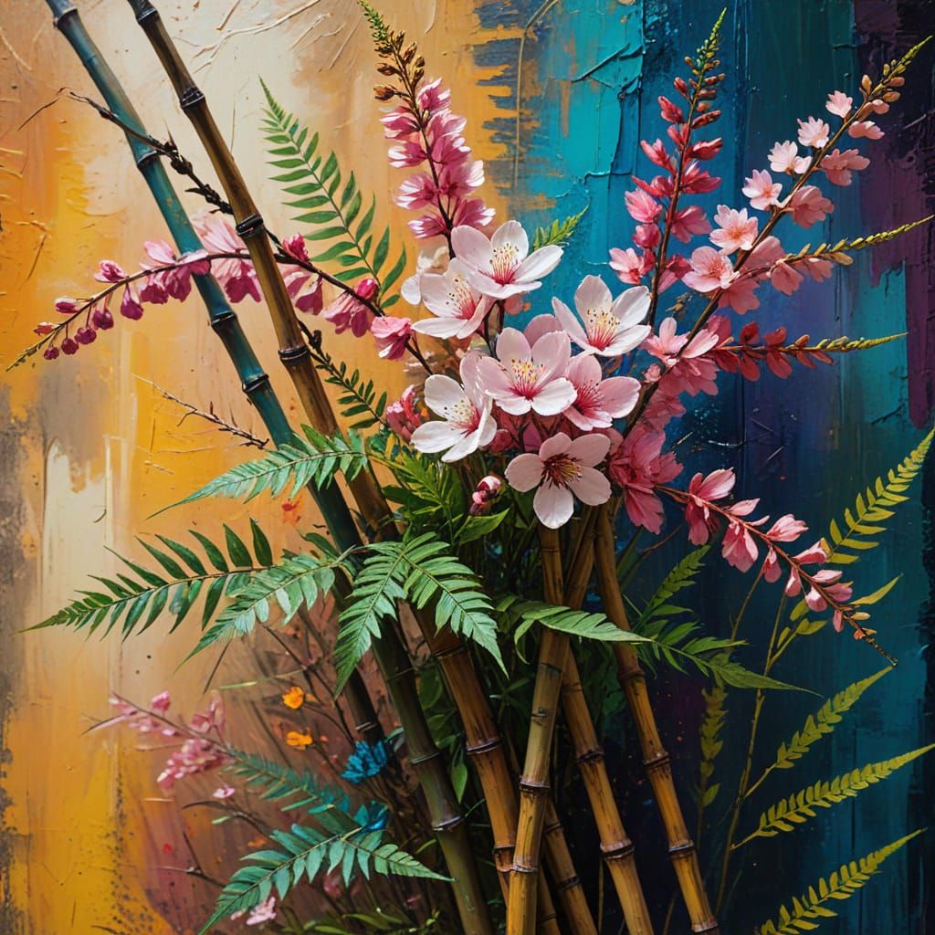 Vibrant Ikebana in Neo-Impressionism Style