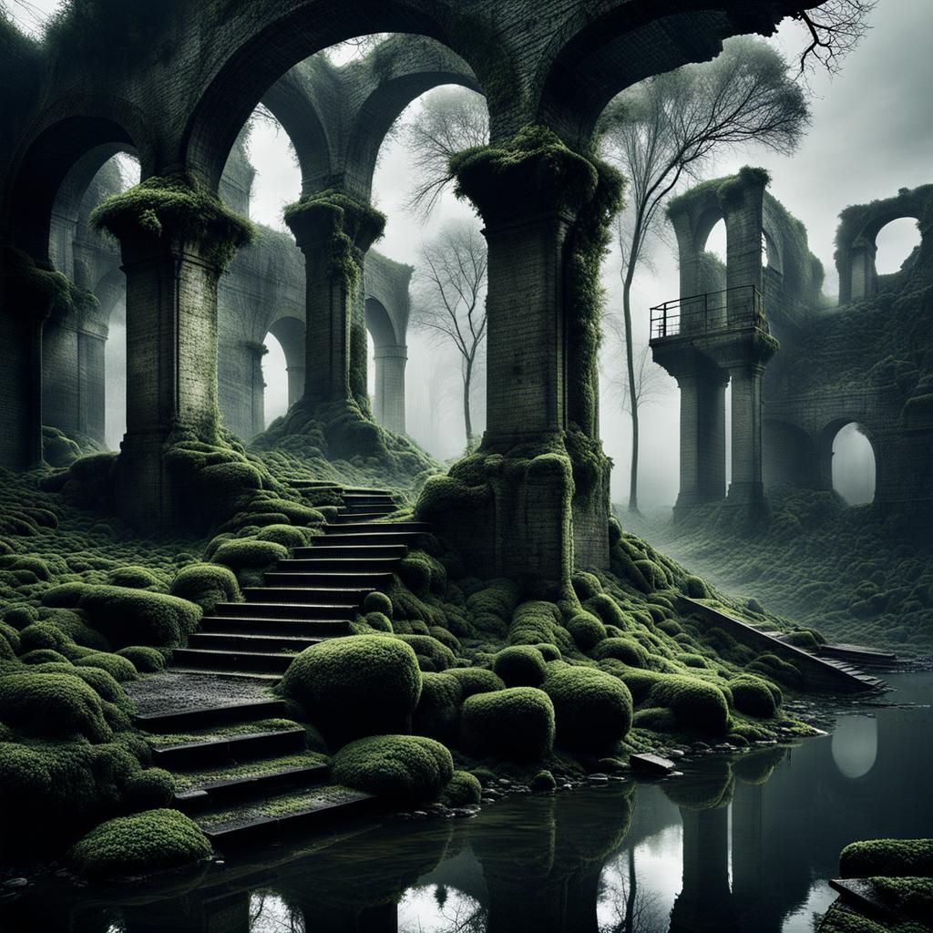 Nature Reclaims Industrial Ruins: Intricate Details