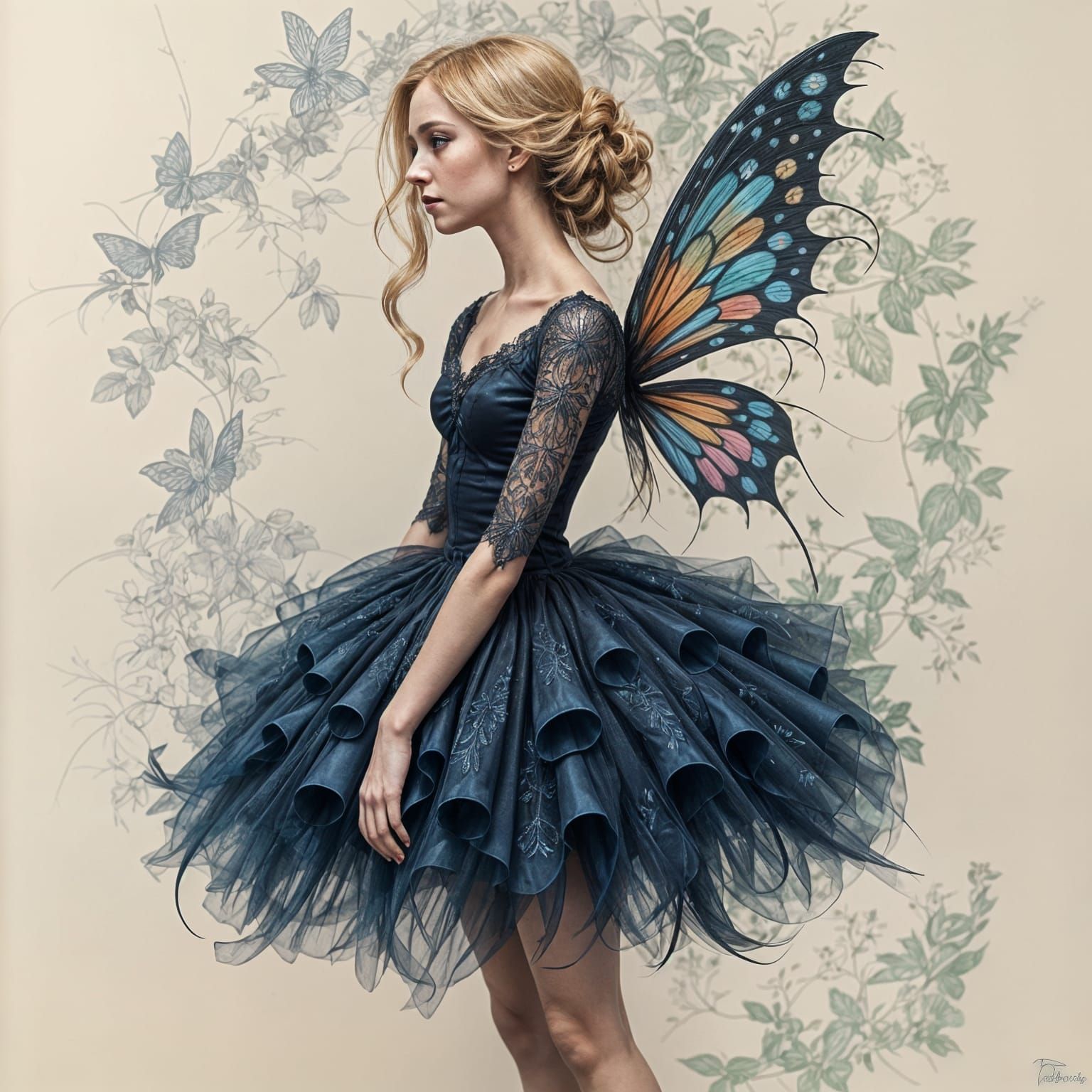 Elegant Fairy in Dark Blue Ballerina Tutu