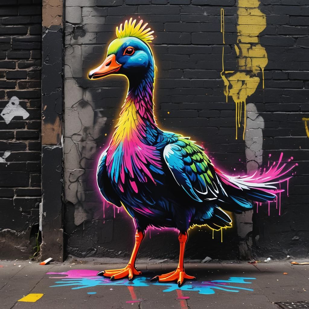 Neon Goose in Vibrant Street Art