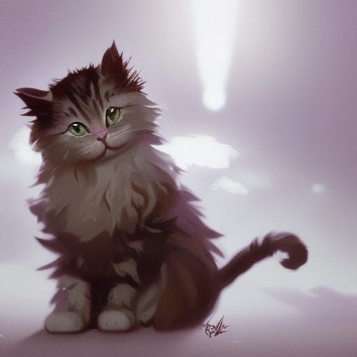 Fluffy Kitten Portrait in Art Nouveau Style