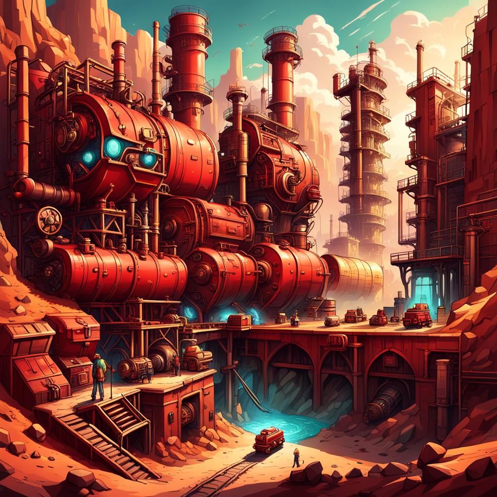 Desert Mining City with Steampunk Nuclear Reactor