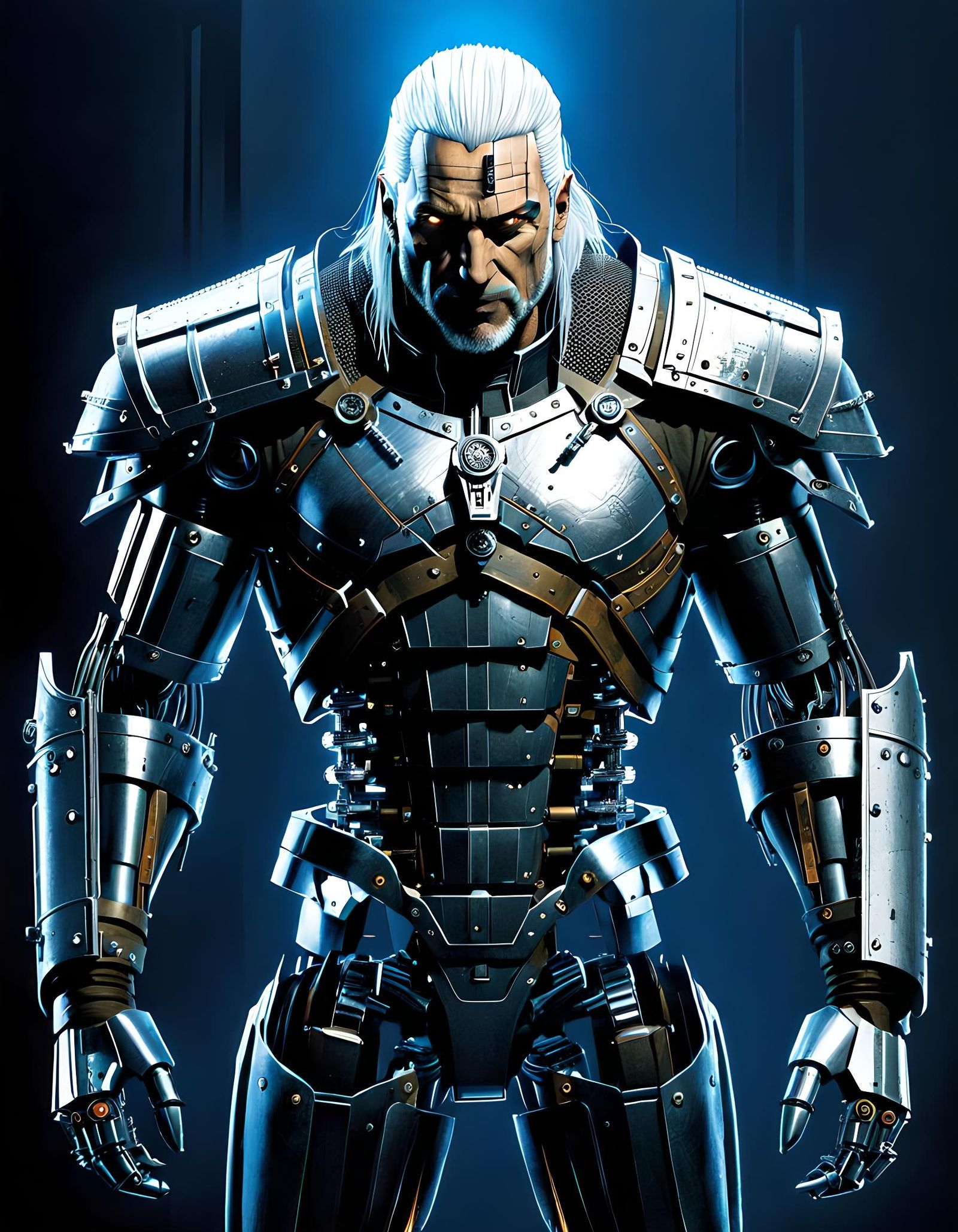 Witcher Cyborg Blueprint: Technical Drawing in Sci-Fi Style