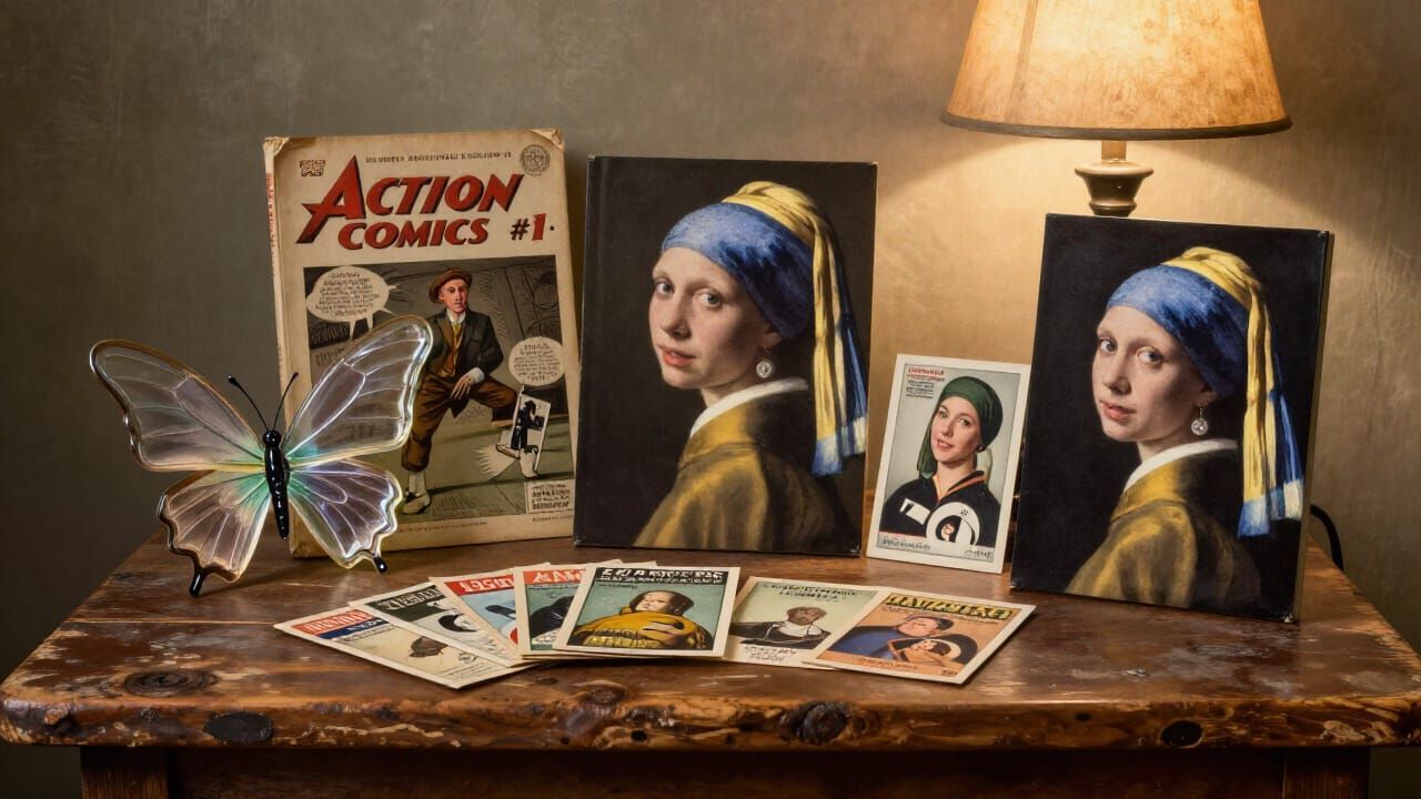 Vintage Collectibles Displayed in Realistic Still Life