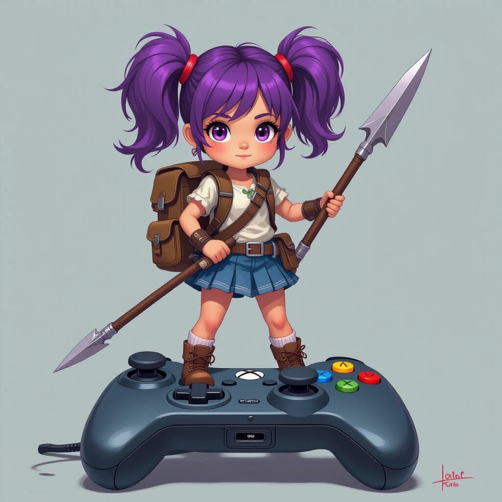Miniature Girl on Controller, Concept Art Style