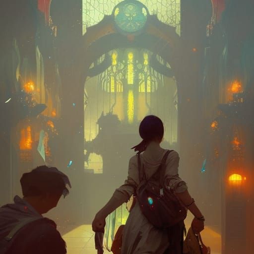 School Concept Art in Orange and Teal