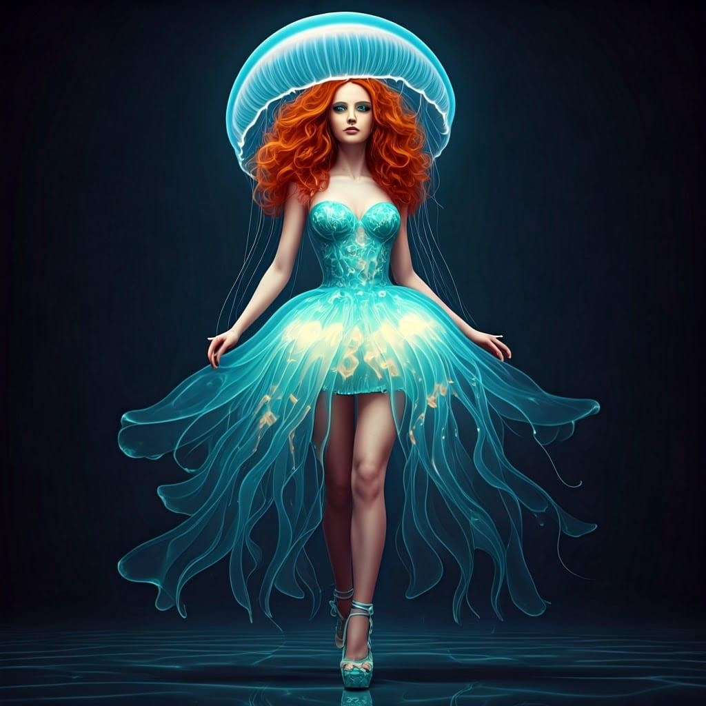 Jellyfish Fashionista on Catwalk in Surreal Style