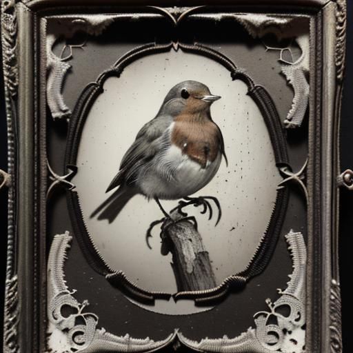 Eerie Sepia Daguerreotype of Robin on Branch