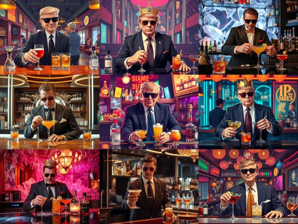 King Elvis Trump Bartender: Humorous AI Art