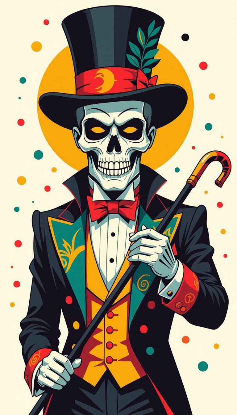 Bauhaus-Style Illustration of Caribbean Baron Samedi
