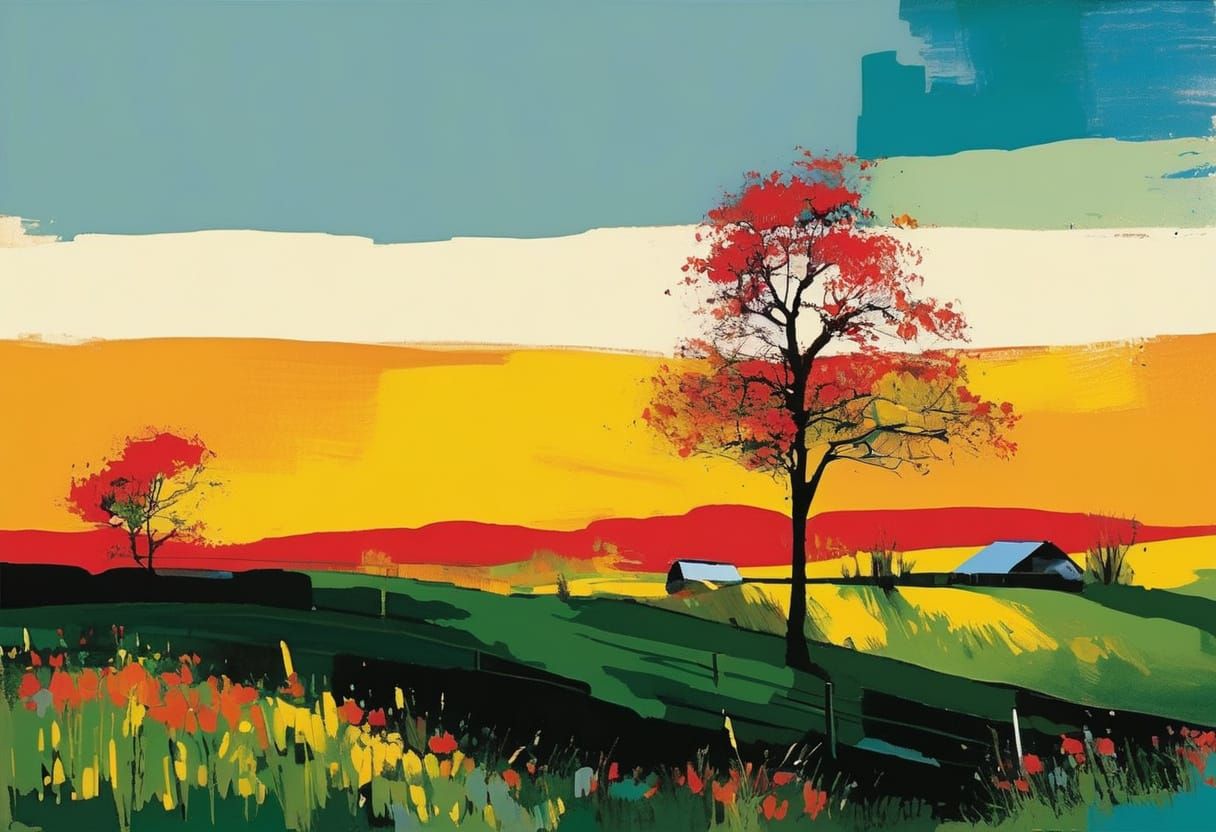 Vibrant Expressionist Spring Landscape with Bold Brushstroke...