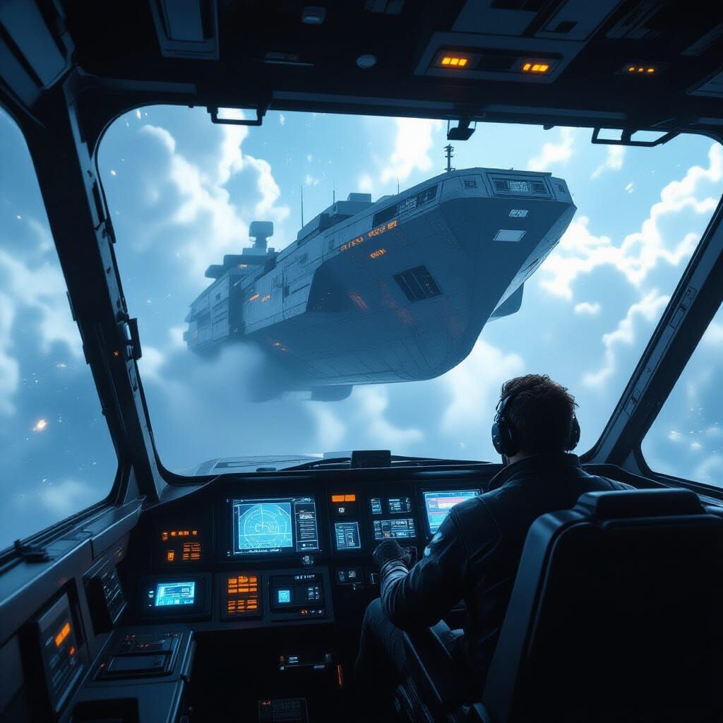 Space Trucker Pilots Ship Through Nebula in Matte Painting S...