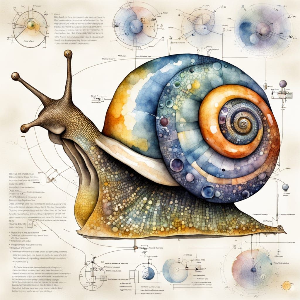 Circuit Diagram of a Snail's Inner Workings in Watercolor