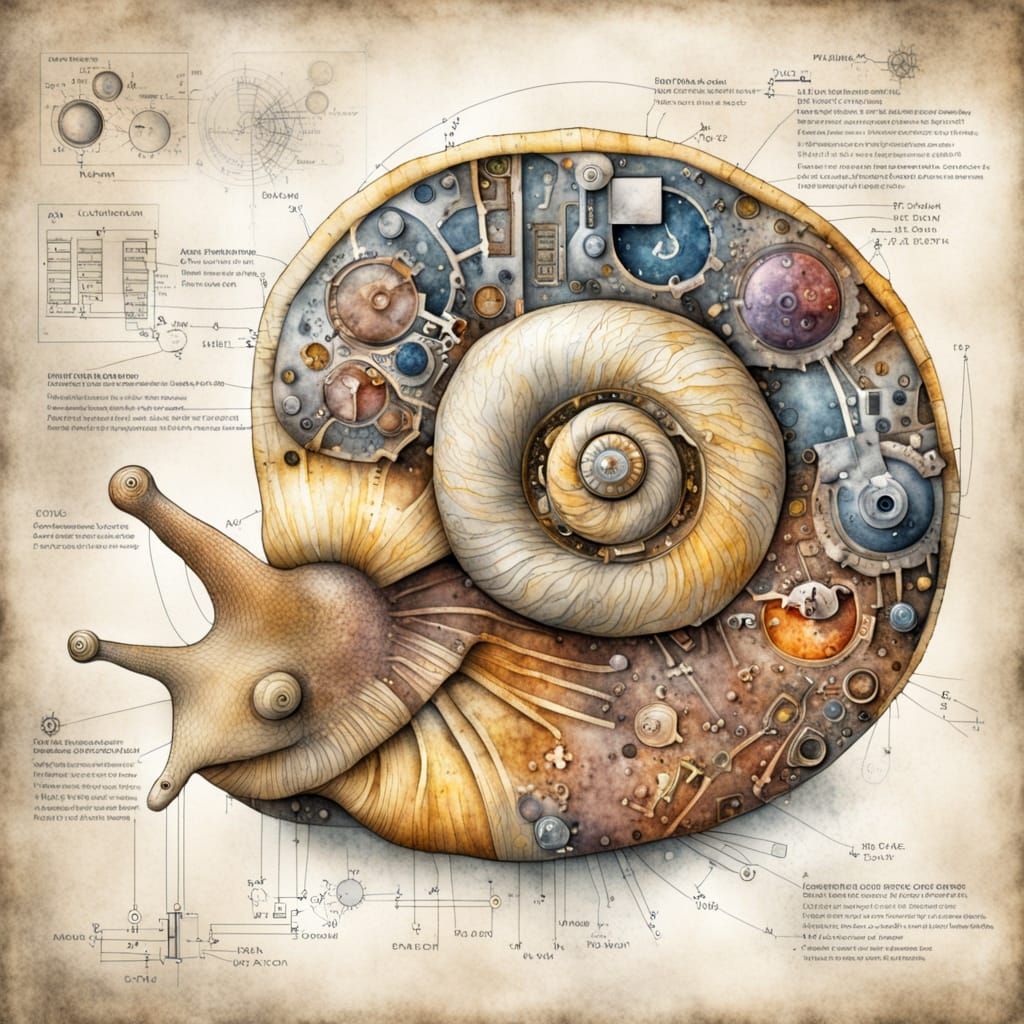 Circuit Diagram of a Snail's Inner Workings in Watercolor