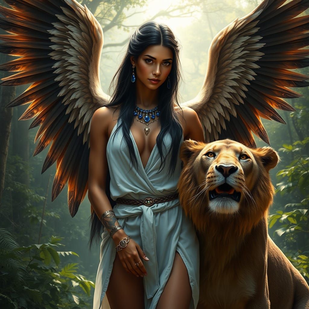 Mesopotamian Goddess Ishtar Reigns Supreme in a Lush Forest....