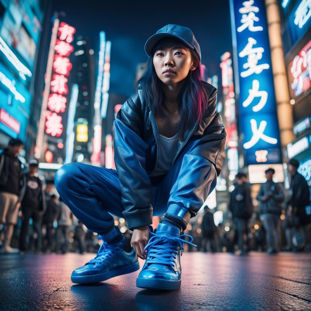 Japanese Street Dancer Breakdancing in Tokyo, Digital Art