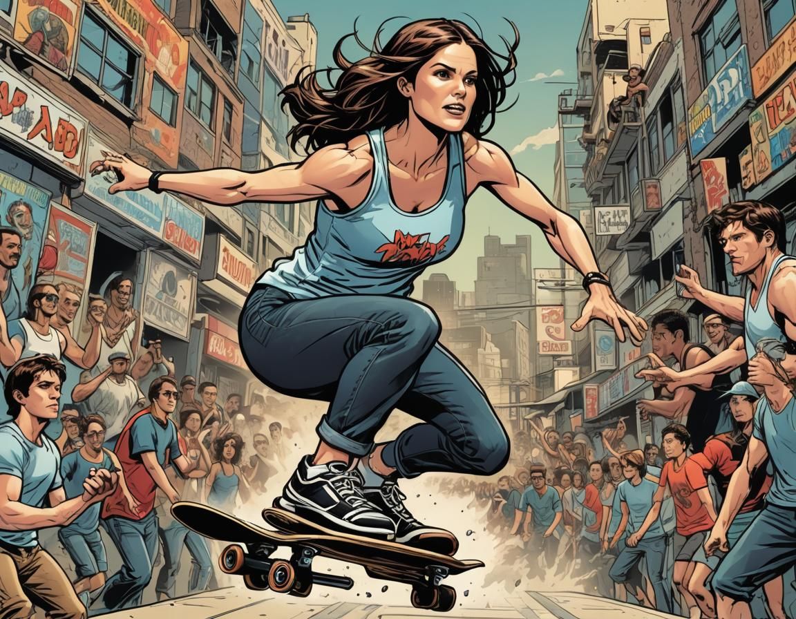 Skateboarder's Comic Book Stunts in Vibrant Style