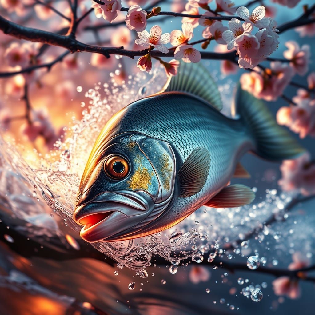Hyperrealistic Bream Playing Among Chestnut Blossoms