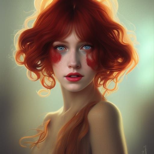 Portrait of a Red-Haired Girl in Art Nouveau Style