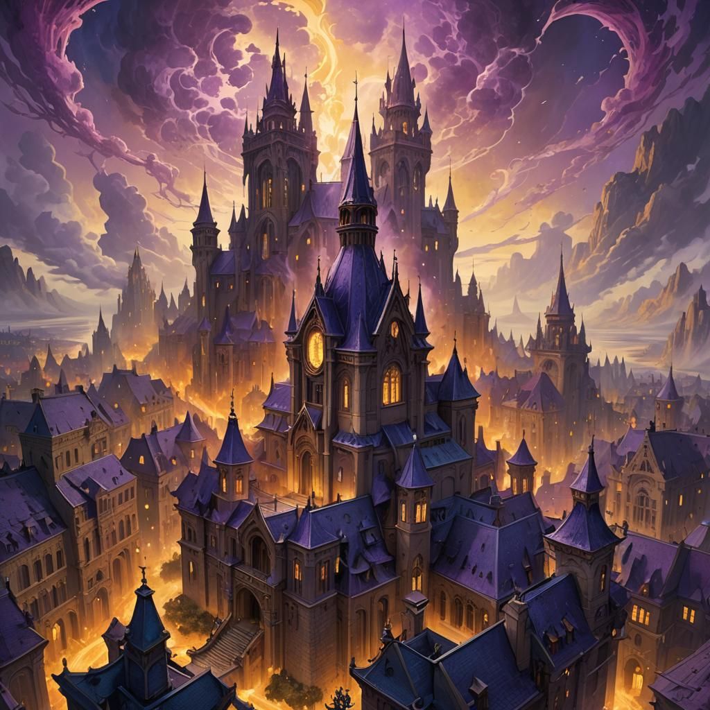 Magical School with Dragons in Art Nouveau Style