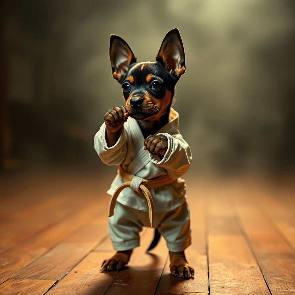 Pinscher Puppy Karate Fighter: Cinematic Film Still