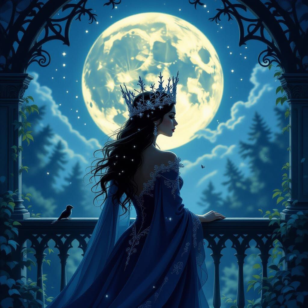 Regal Queen in Shadow with Moonflower Crown