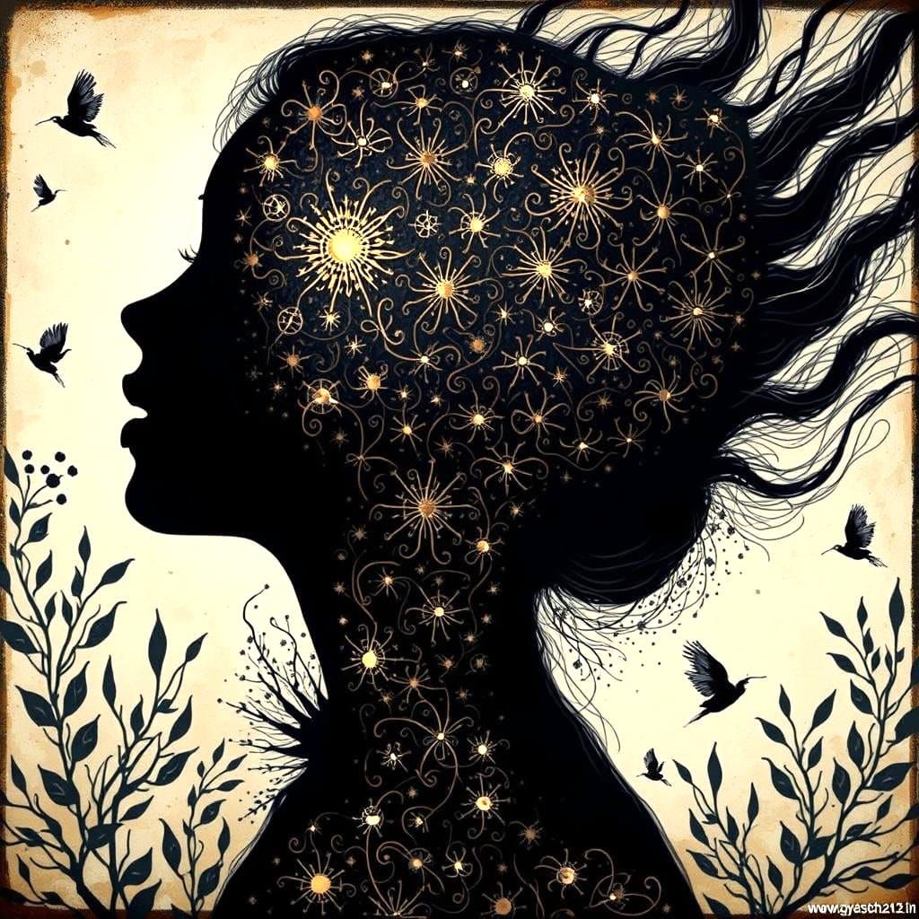 Silhouette with Filigree in Dreamlike Style