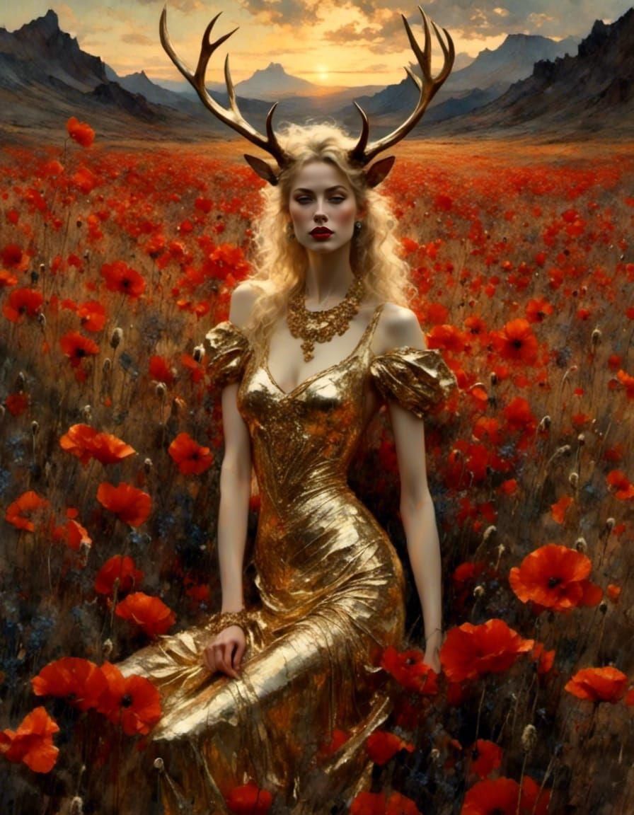 Poppy Field Warrior in Dark Fantasy Style