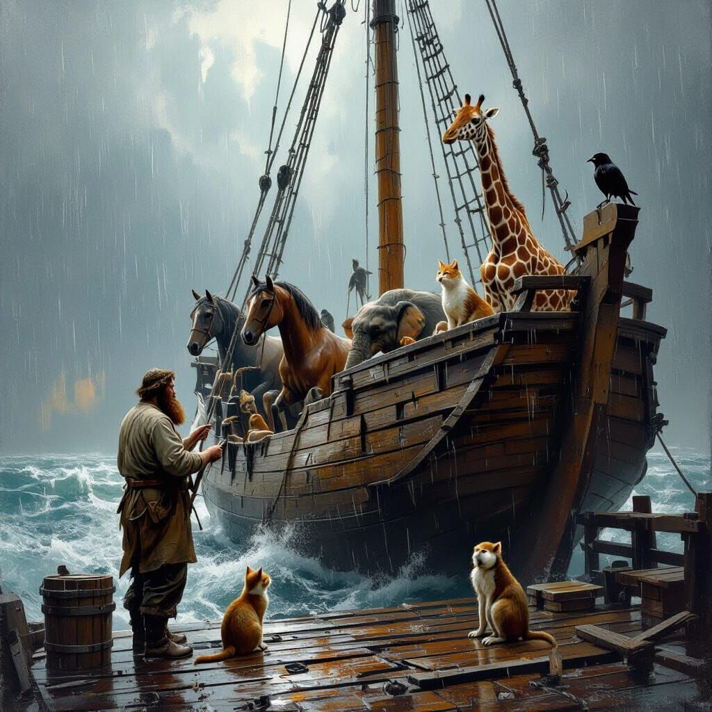 Noah's Ark Construction in Stormy Seas