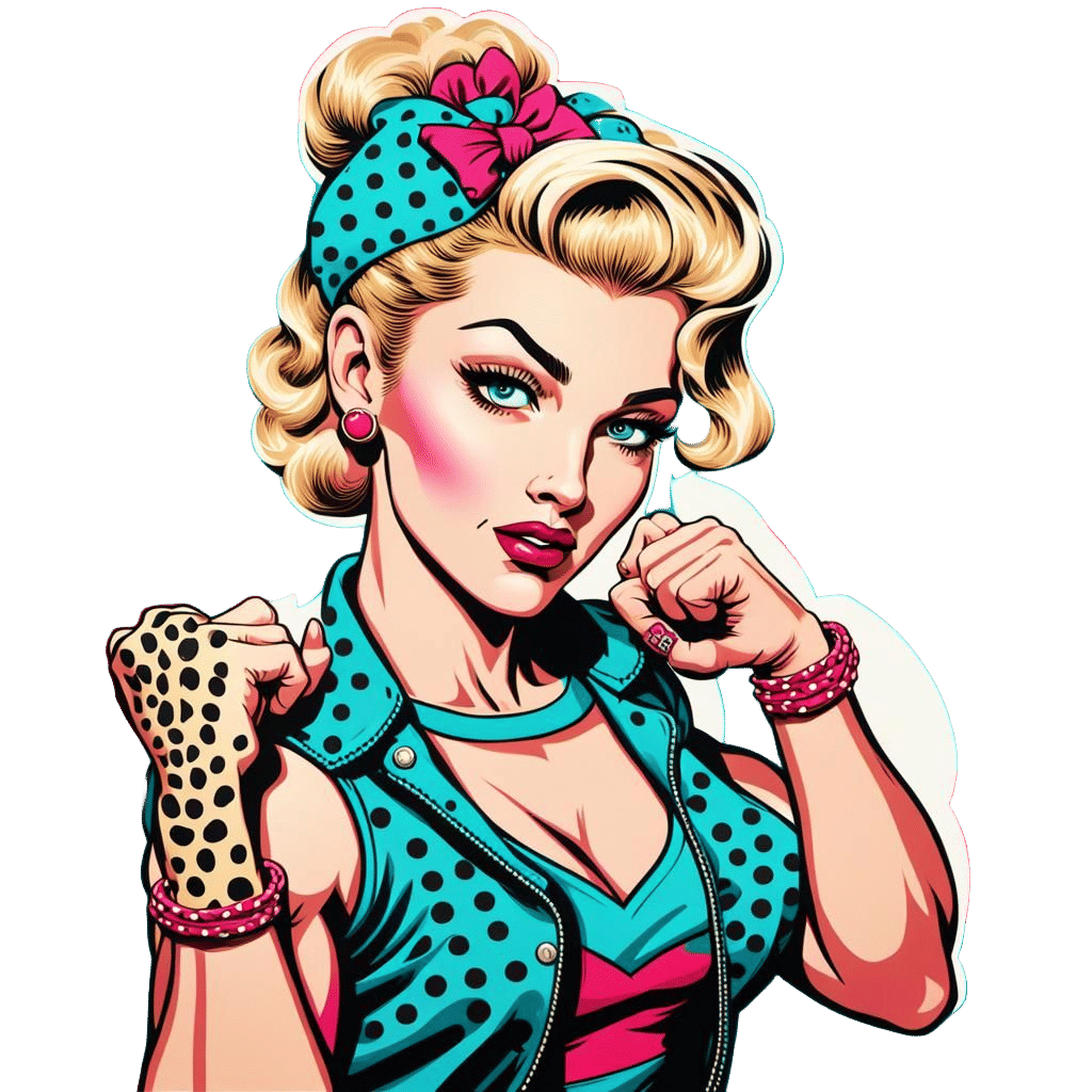 Rosie Riveter Rocks in Bold Rockabilly Pop Art Style