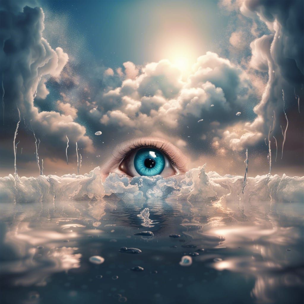 Surreal Eye Weeping into the Ocean at Night
