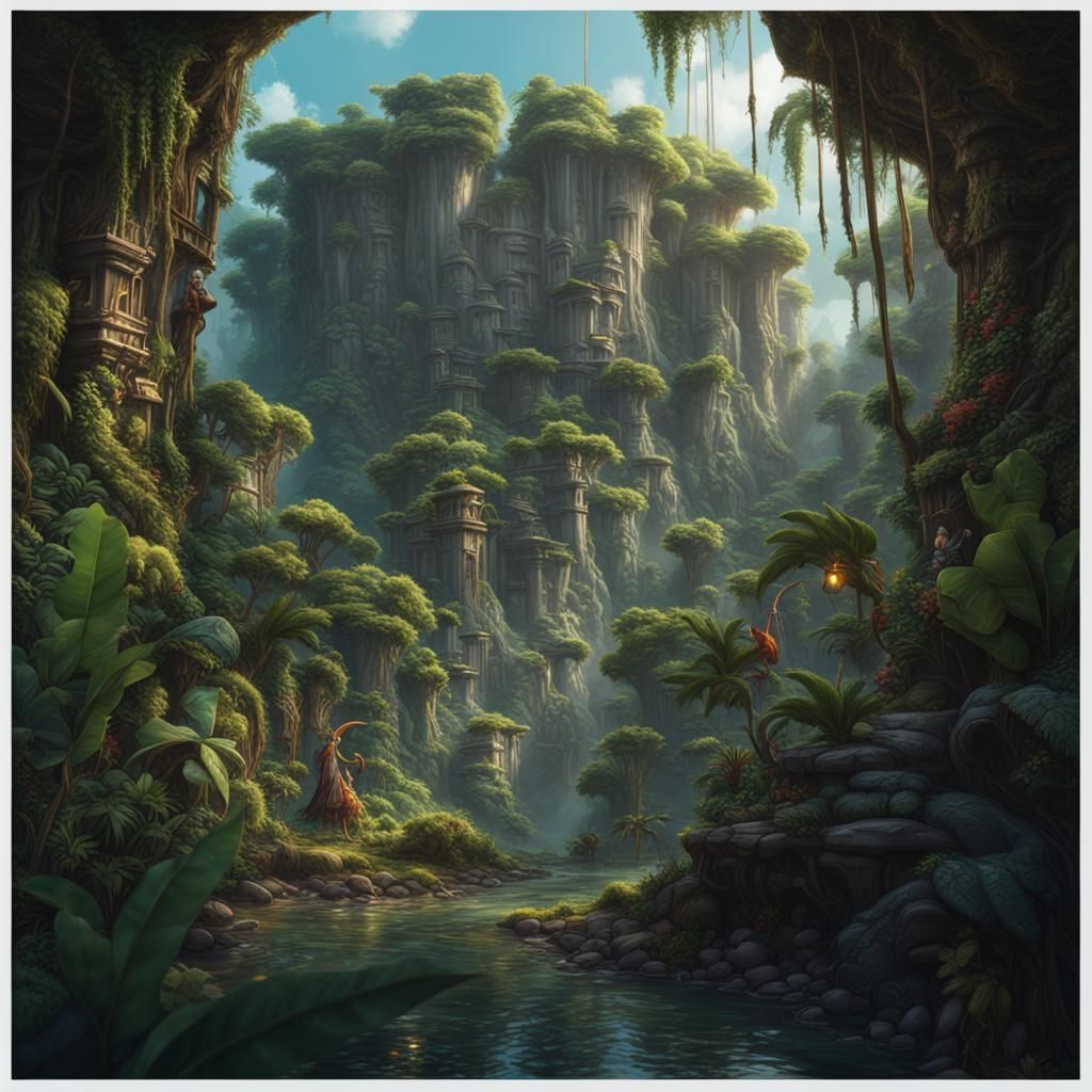 Detailed Jungle Scene in a Picture Frame