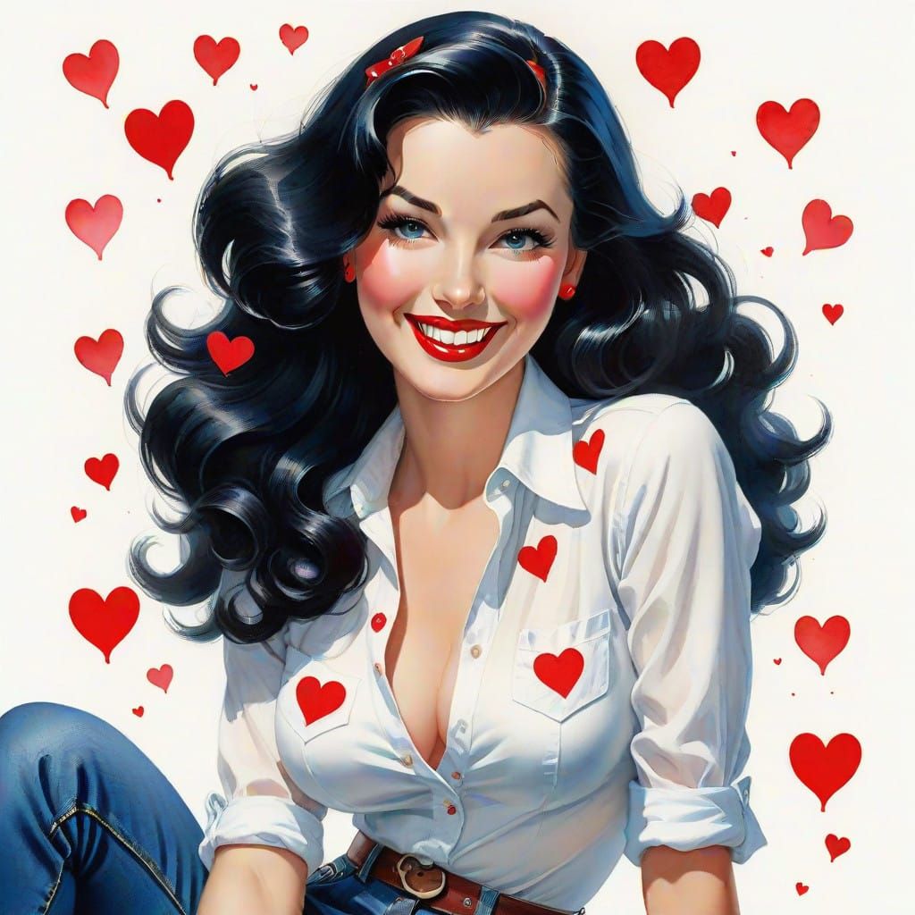 Vintage Pin-Up Girl in Watercolor Style