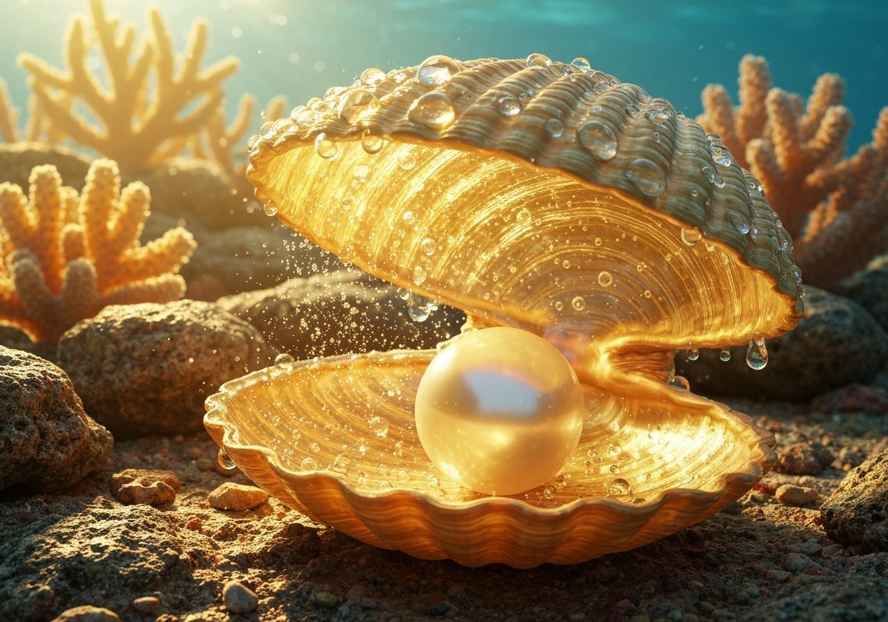 Golden Seashell Pearl in Fantasy Realism Style