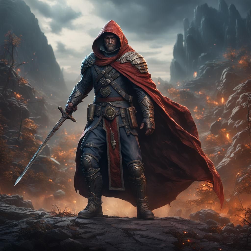 Fantasy Warrior with Hi-Tech Sword, Digital Art